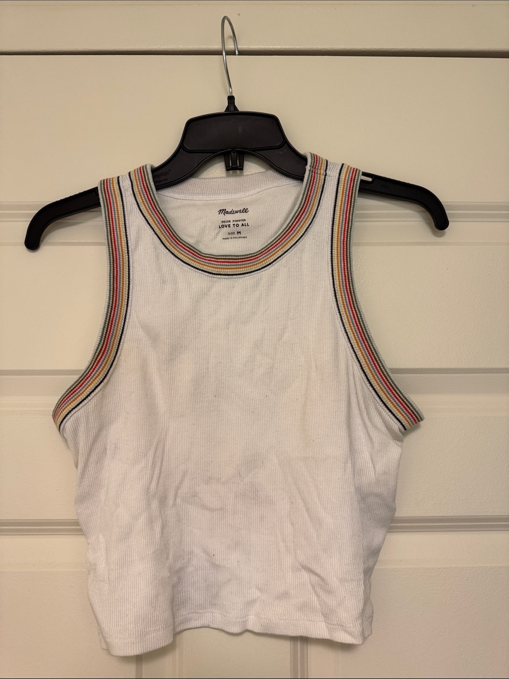 Madewell White Ribbed Crop Tank with Multicolor Stripe Trim